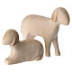 Statuette de mouton Aram qui broute en bois du Val Gardena à double patine s1