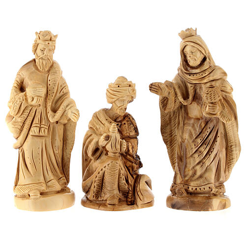 Complete nativity set with olive wood carved figurines, 15 cm 6