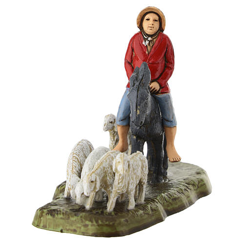 Uomo su asino con pecore presepe Moranduzzo 6 cm 2