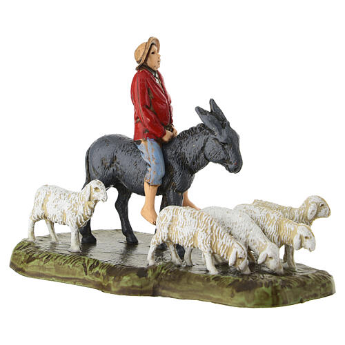 Uomo su asino con pecore presepe Moranduzzo 6 cm 3
