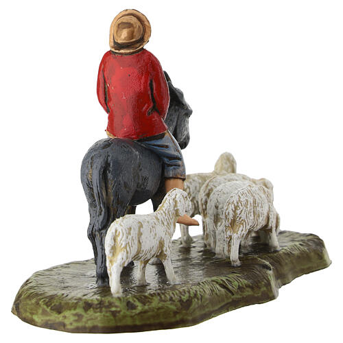 Uomo su asino con pecore presepe Moranduzzo 6 cm 4