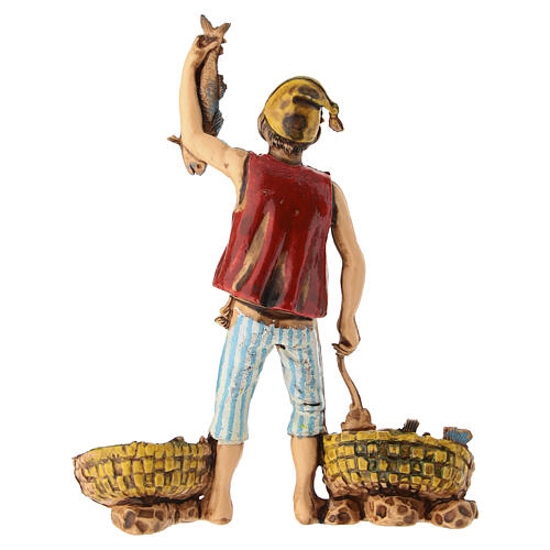Pescivendolo con banco del pesce presepe Moranduzzo 10 cm 4