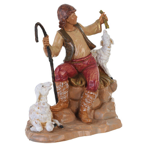 Pastorello seduto con le pecore Fontanini presepe 19 cm 3