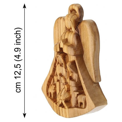 Presepe con angelo in legno d'olivo della Terrasanta 6 personaggi 12,5 cm 2