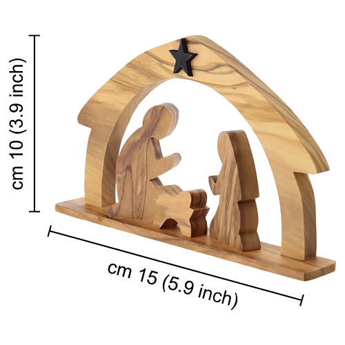 Presepe Sacra Famiglia Terrasanta capanna arco con stella legno d'ulivo 10x15 cm 2