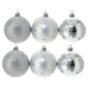 Set of 9 silver Christmas tree balls of 60 mm, recycled plastic