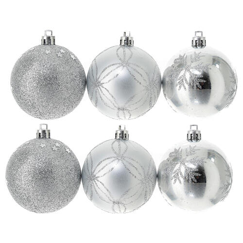 Set of 9 silver Christmas tree balls of 60 mm, recycled plastic 1