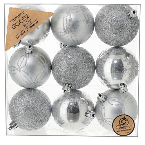 Set of 9 silver Christmas tree balls of 60 mm, recycled plastic 5