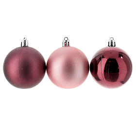 Set of 13 pink Christmas tree balls of 60 mm, recycled plastic