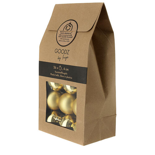 Set of 26 golden Christmas tree baubles 40 mm recycled plastic 1