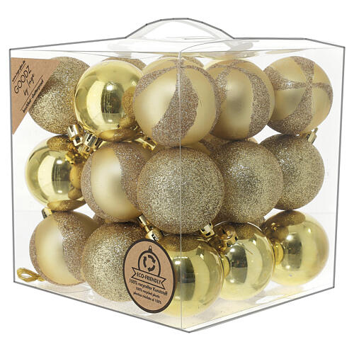 Recycled Christmas ornaments box of 27 pcs gold colored 60 mm 1