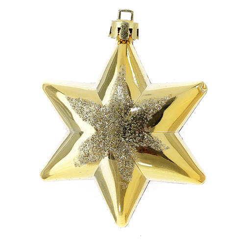 Christmas tree ornaments of golden recycled plastic, mixed shapes, set of 6, 90 mm 2