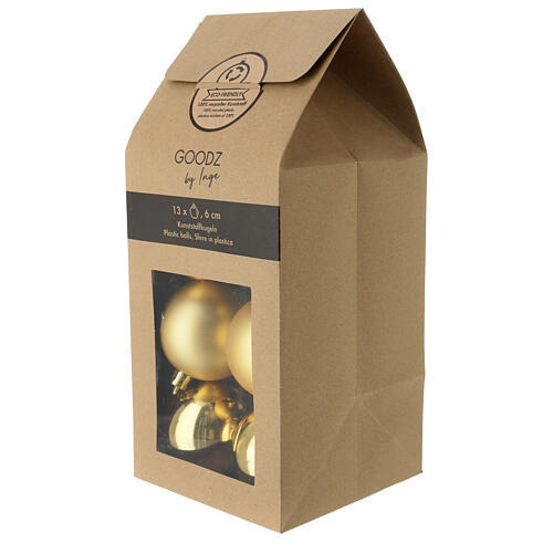 Christmas tree balls, golden recycled plastic, set of 13, 60 mm 1