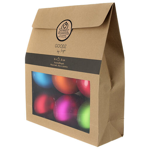 Set of 6 colourful Christmas tree balls of 80 mm, recycled plastic 1