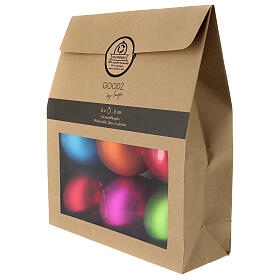 Set 6 bolas multicolor plástico reciclado para árbol Navidad 80 mm