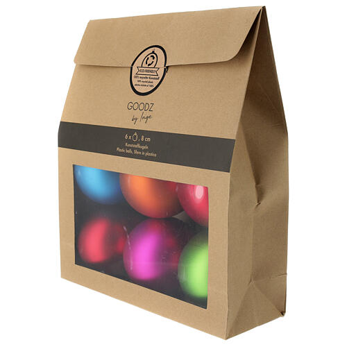 Set 6 bolas multicolor plástico reciclado para árbol Navidad 80 mm 1