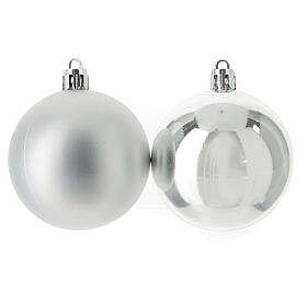 Set of 13 silver plastic Christmas tree baubles 60 mm