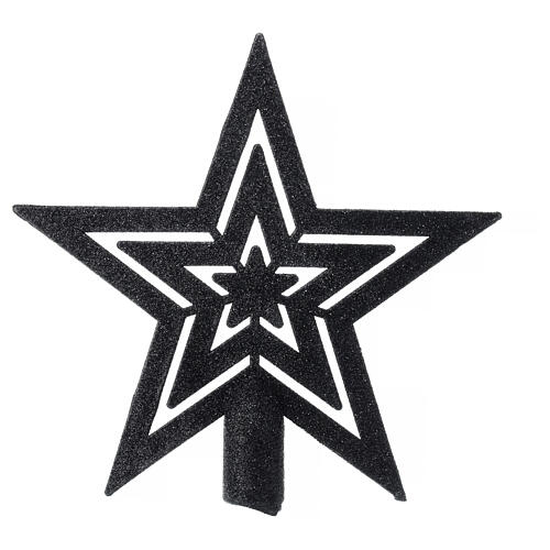 Black glittery plastic star tree topper 20 cm 1