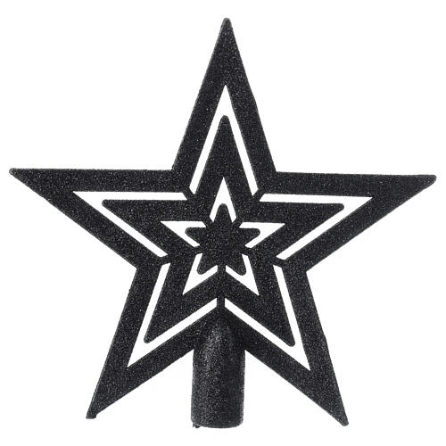 Black glittery plastic star tree topper 20 cm 3