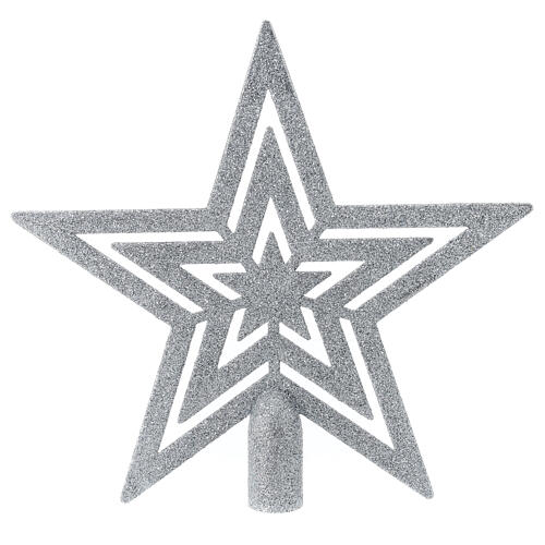 Szpic choinkowy gwiazda srebrna z brokatem, 20 cm 1