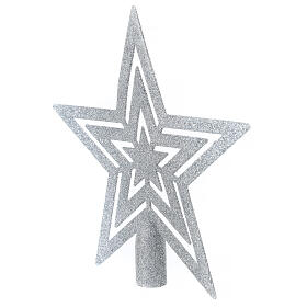 Silver star tree topper glittery plastic 20 cm