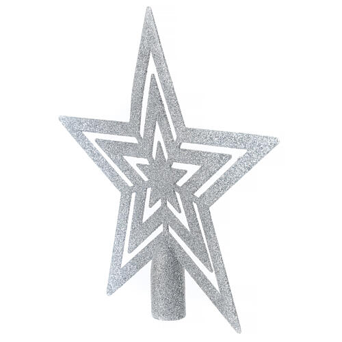 Silver star tree topper glittery plastic 20 cm 2