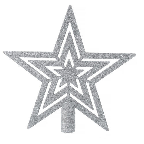 Silver star tree topper glittery plastic 20 cm 3