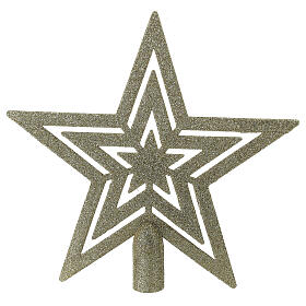 Eco-friendly Christmas tree topper, glittery golden star, recycled plastic, 20 cm