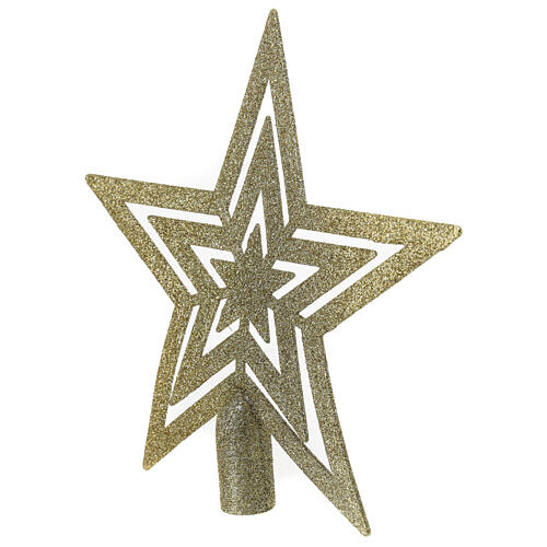 Eco-friendly Christmas tree topper, glittery golden star, recycled plastic, 20 cm 2