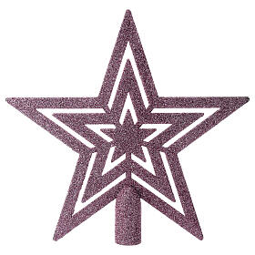 Glittery pink Christmas tree topper, recycled plastic star, 20 cm