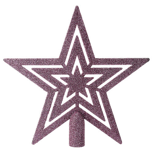 Glittery pink Christmas tree topper, recycled plastic star, 20 cm 1