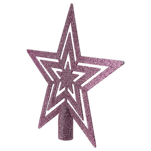 Glittery pink Christmas tree topper, recycled plastic star, 20 cm 2
