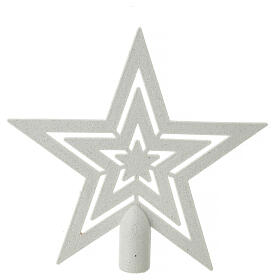 Star-shaped Christmas tree topper, glittery white recycled plastic, 20 cm
