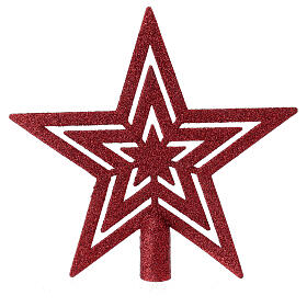 Glittery red Christmas tree topper, eco-friendly recycled plastic, 20 cm