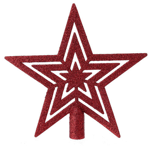 Glittery red Christmas tree topper, eco-friendly recycled plastic, 20 cm 1