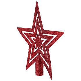 Cimier étoile plastique rouge pailleté sapin Noël 20 cm