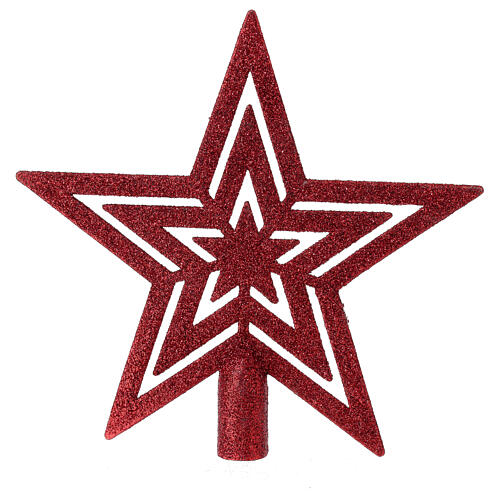 Cimier étoile plastique rouge pailleté sapin Noël 20 cm 3
