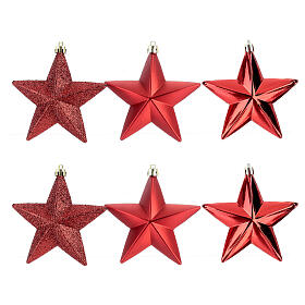 Set of 6 red star ornaments for Christmas trees 100 mm