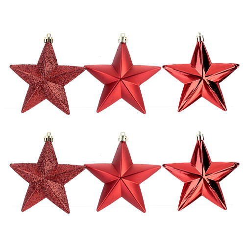 Set of 6 red star ornaments for Christmas trees 100 mm 1