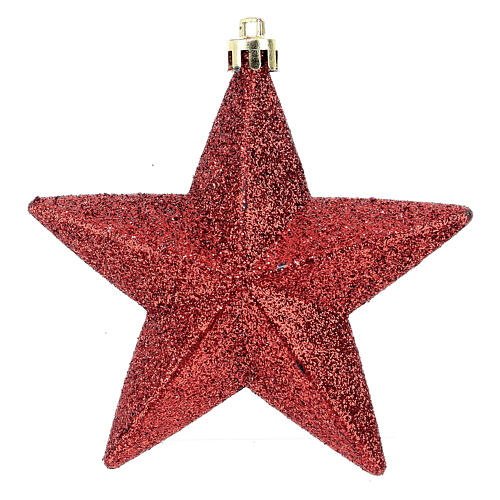 Set of 6 red star ornaments for Christmas trees 100 mm 2
