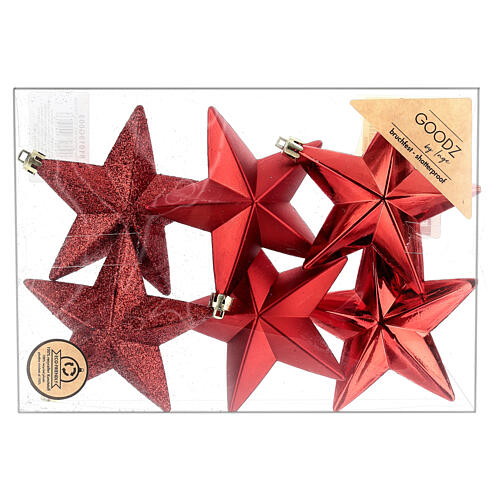 Set of 6 red star ornaments for Christmas trees 100 mm 5