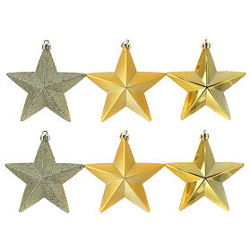 Set of 6 gold star ornaments for Christmas trees 100 mm