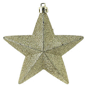 Set of 6 gold star ornaments for Christmas trees 100 mm