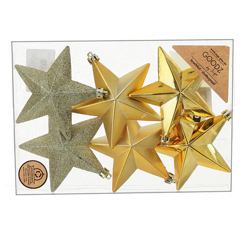 Set of 6 gold star ornaments for Christmas trees 100 mm 5
