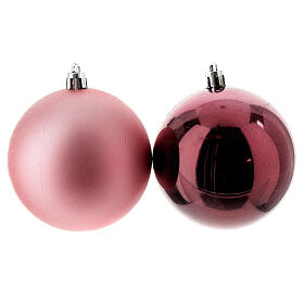 Eco-friendly Christmas tree set of 6 balls, 80 mm, pink recycled plastic