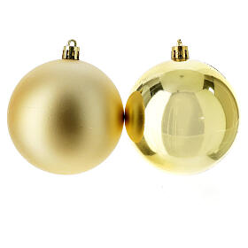 Set of 6 golden plastic Christmas tree baubles 80 mm