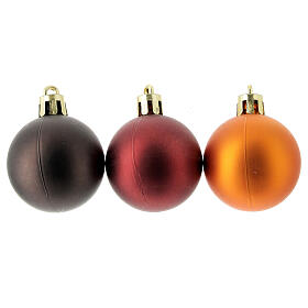 Jogo de 26 bolas de Natal acabamento vermelho laranja e castanho 40 mm ecológicas