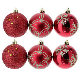 Conjunto 9 bolas vermelhas de Natal decoradas plástico reciclado 60 mm