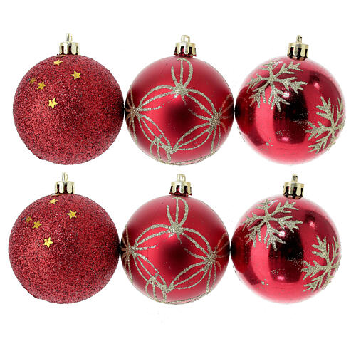 Conjunto 9 bolas vermelhas de Natal decoradas plástico reciclado 60 mm 1