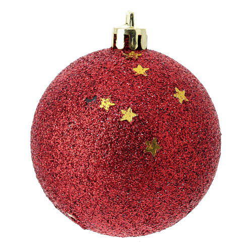 Set of 9 red recycled plastic Christmas baubles 60 mm 2
